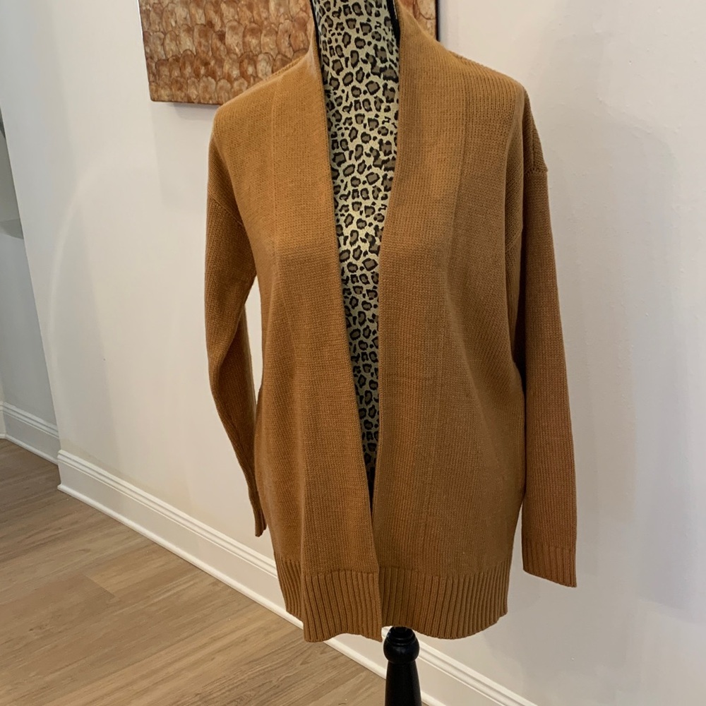 Candace Cameron Bure Camel Open Front Cardigan